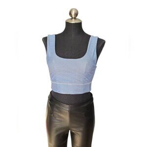 Fabletics Harlow Striped U Neck Reversible Blue / White Crop Top Sports…